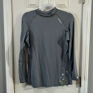 NRS Longsleeve Rash Guard shirt. Sz. XL. Grey with daisy print Measure print.